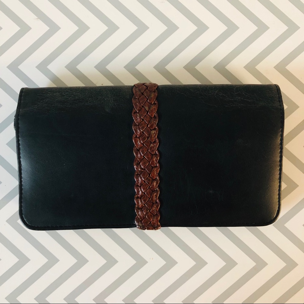 Black Wallet w/ Brown Braided Accent & Wrist Strap